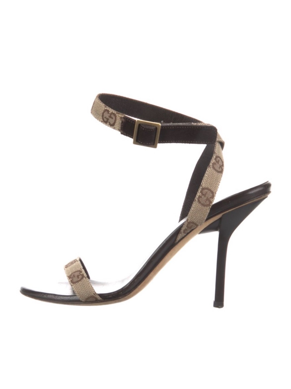 Gucci Beige & Brown GG Canvas Ankle-Strap Stiletto